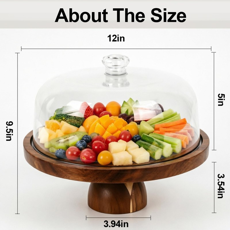 Acacia Wood Cake Stand with Lid, 12in Cake Stand with Acrylic Dome (Not Glass... gallery