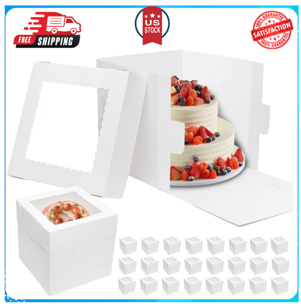 25pcs Tall Cake Boxes 10x10x10 Bakery Boxes for Tier Cakes with Window 10 Inc…
