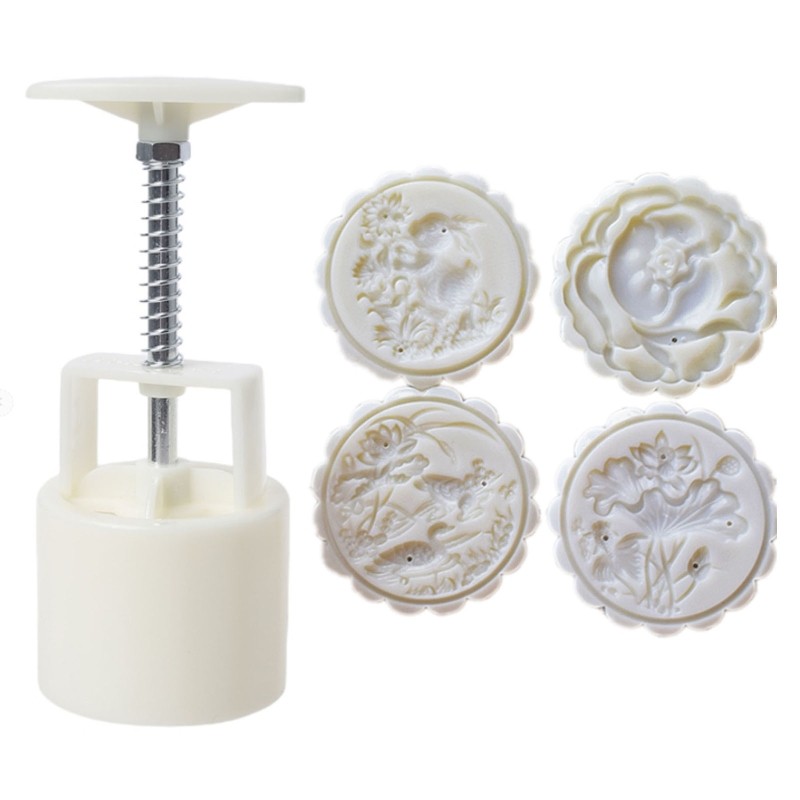 4Pcs 75g Round Flower Moon Cake Mold Mould Pastry Mooncake Hand DIY Tool