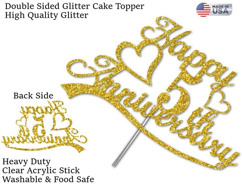5th Anniversary Cake Topper Gold Glitter, 5 Wedding Anniversary Party Decoration gallery