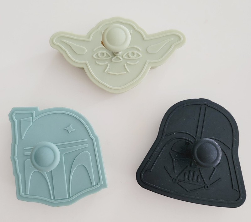 3 Star Wars Cookie Cutters Spring Loaded Stamp Press Yoda Vader Storm Trooper