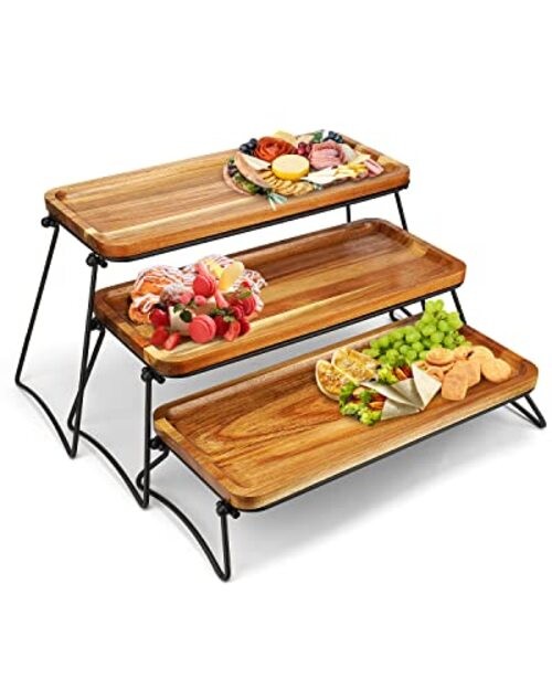 3 Tier Cupcake Stand and Towers Large Serving 17" x 24" x 8.8" Acacia Brown gallery