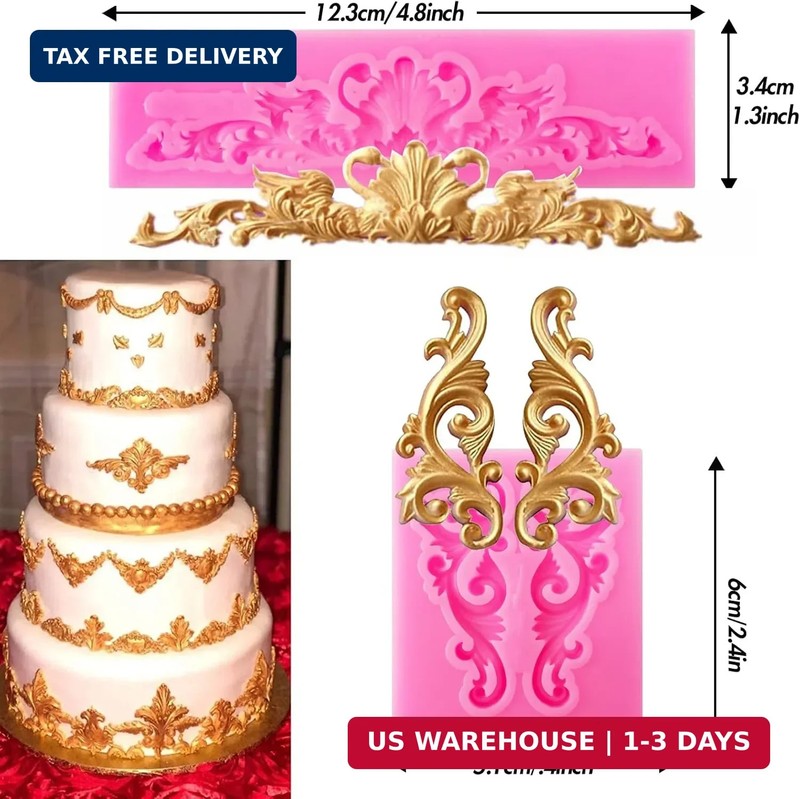 Baroque Style Silicone Molds, Curlicues Scroll Lace Fondant Molds, Vintage Relie gallery