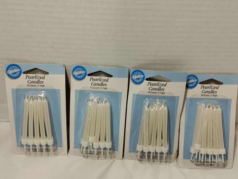 4 Packs 2004 Wilton White Pearlized Candles 3" 10 Per Pack-NEW