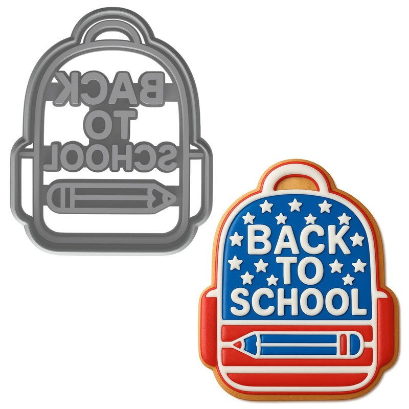 Back to School Backpack Cookie Cutter & Stamp 4×3.2″ for Baking Fondant Clay