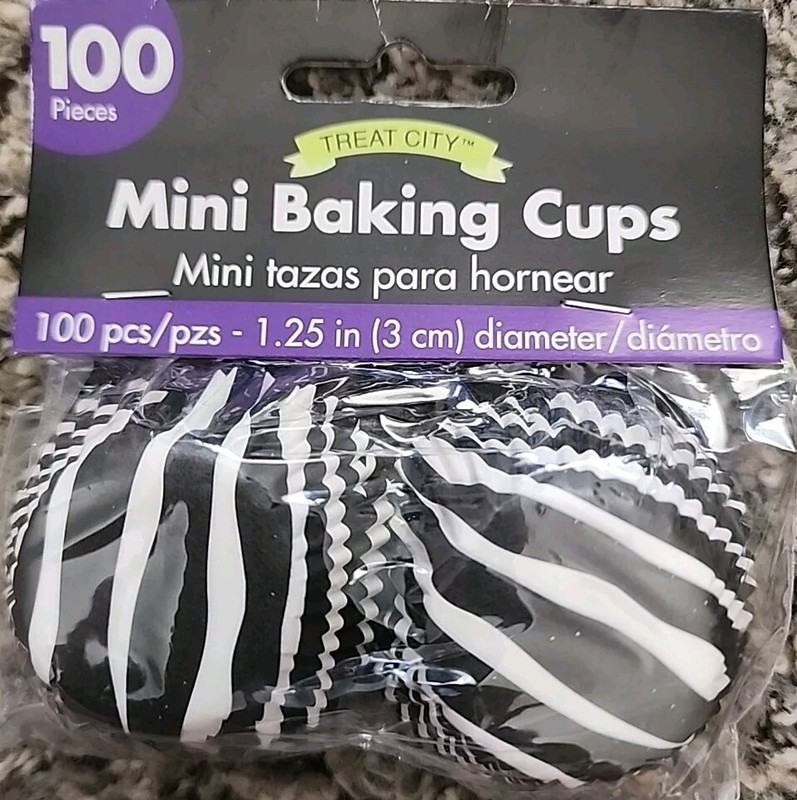 Treat City Mini Baking Cups Papers Black White Animal Print 1.25″ Cup 100ct