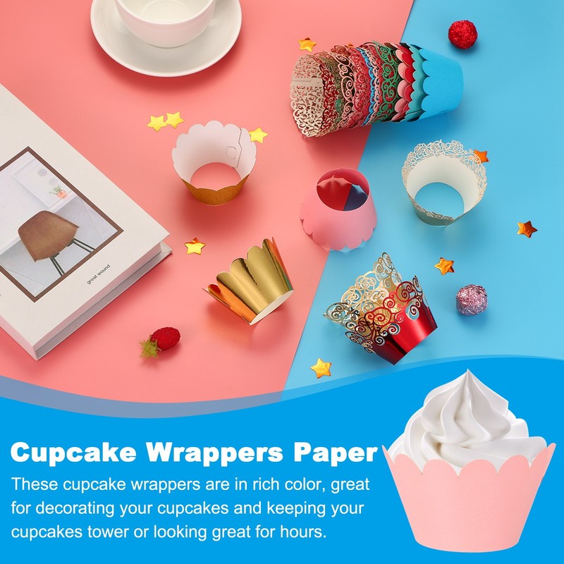 50 Pack Cupcake Wrappers Paper Baking Cups Standard Wave Decor Pink gallery