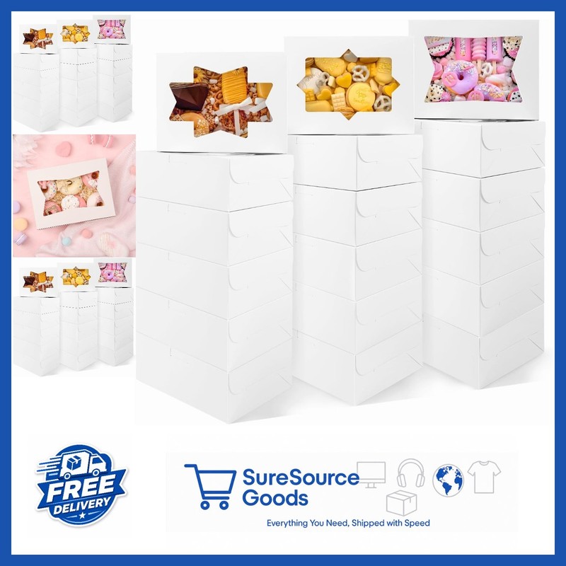 Rectangular Bakery Boxes 24pcs 8x6x2.5 with Flip Top for Treats and Desserts