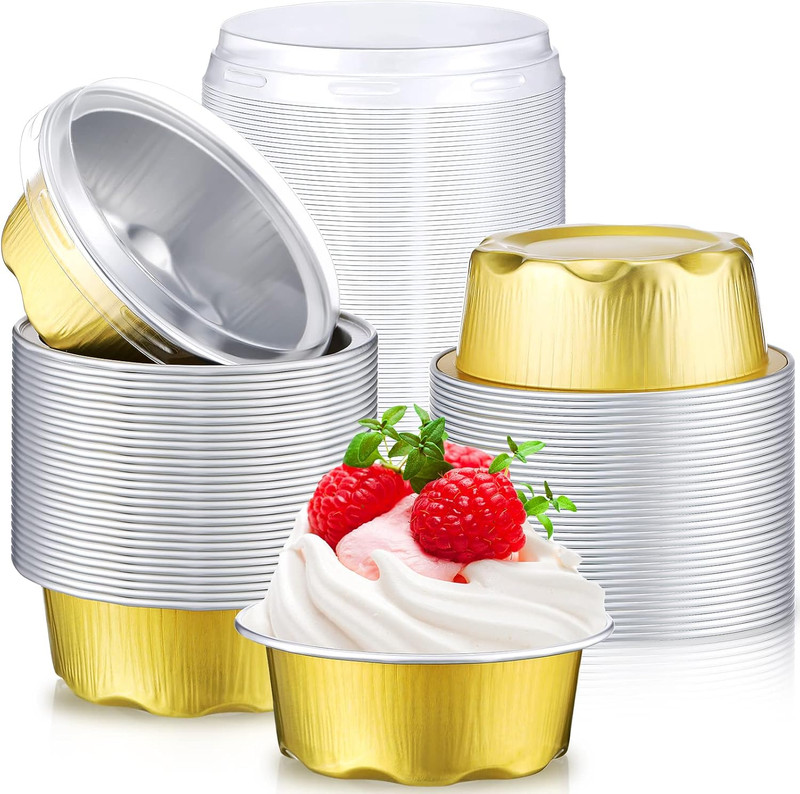 150 Count Baking Cups with Lids, 1.6 Oz Muffin Cupcake Liners Aluminum Foil Mini