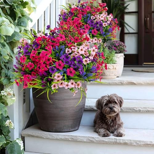 Artificial Flowers for Outdoors Fake Plants - 16 Mix White Purple Pink Lavander gallery