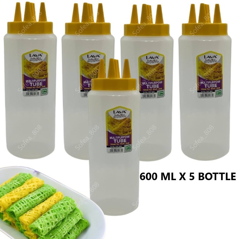 5 pcs Five Tip Squeeze Bottle Roti Jala Net Lacy Crepes Mold BPA FREE 600ML 20o