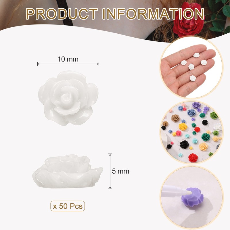 50 White Resin Pink Flower Beads, 10mm Charm Jewelry Plate gallery