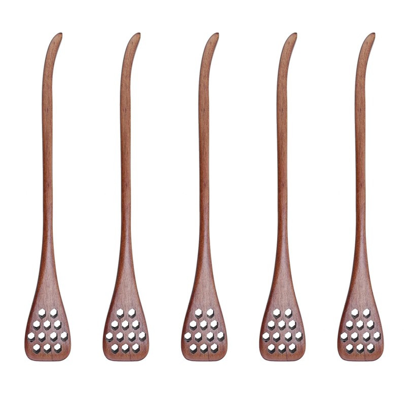 5 PCS Dark Brown 7 Inch Wooden Honey Dipper Sticks Coffee Stirring Wand
