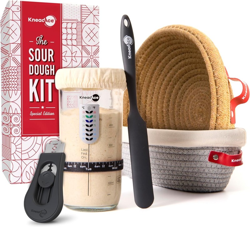 KneadAce Sourdough Starter Kit – 24oz Starter Jar, 2 Cotton Rope Banneton