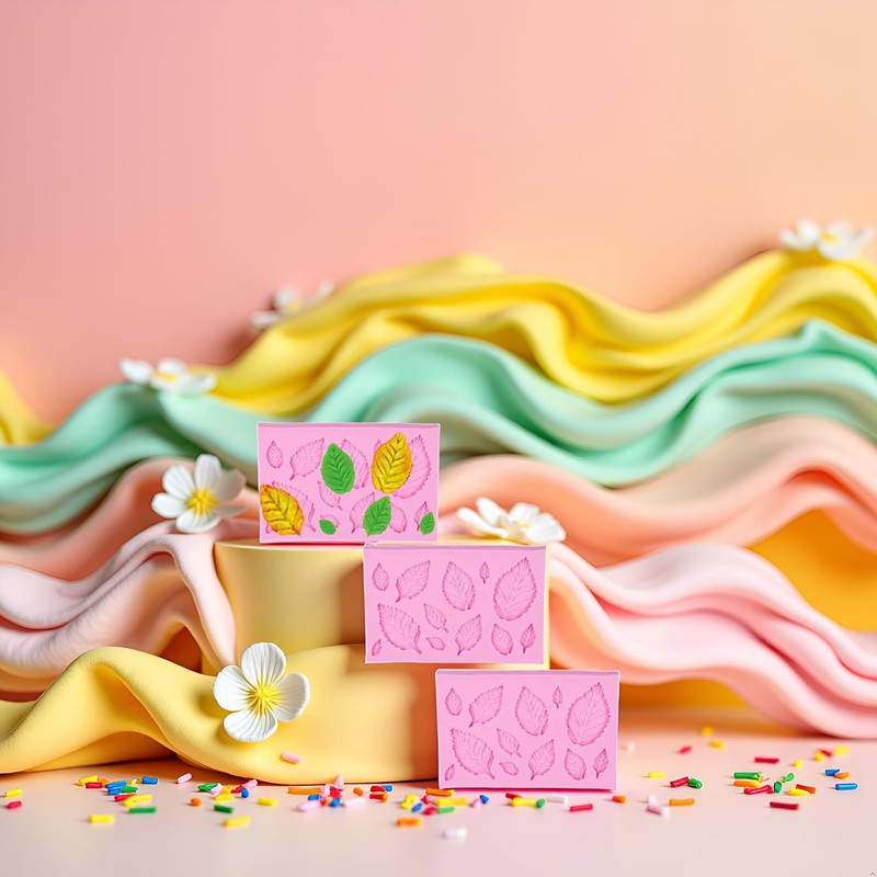 3Pcs Pink 3D Small Leaf Molds Silicone for Sugar Paste, Chocolate, Fondant, Butt gallery