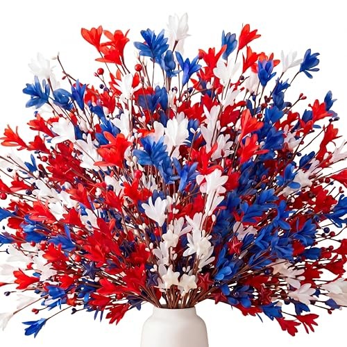 18 Pcs Patriotic Flowers for Veterans Day Red White and Blue Red White Blue
