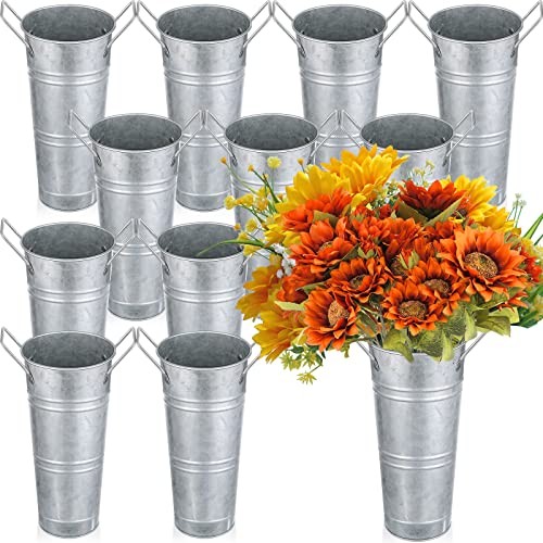 12 Pcs Galvanized Flower Bucket 9 Inch Metal Vase Farmhouse Matte Silver gallery