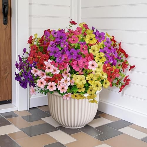 Artificial Faux Flowers Plants for Outdoors Outside Spring Summer 6 Multicolor gallery