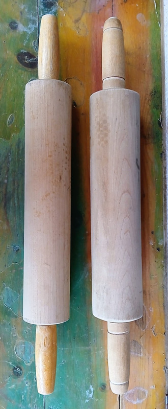 Lot of 2 Wood Plain Rolling Pins w/ Handles Solid/Plain