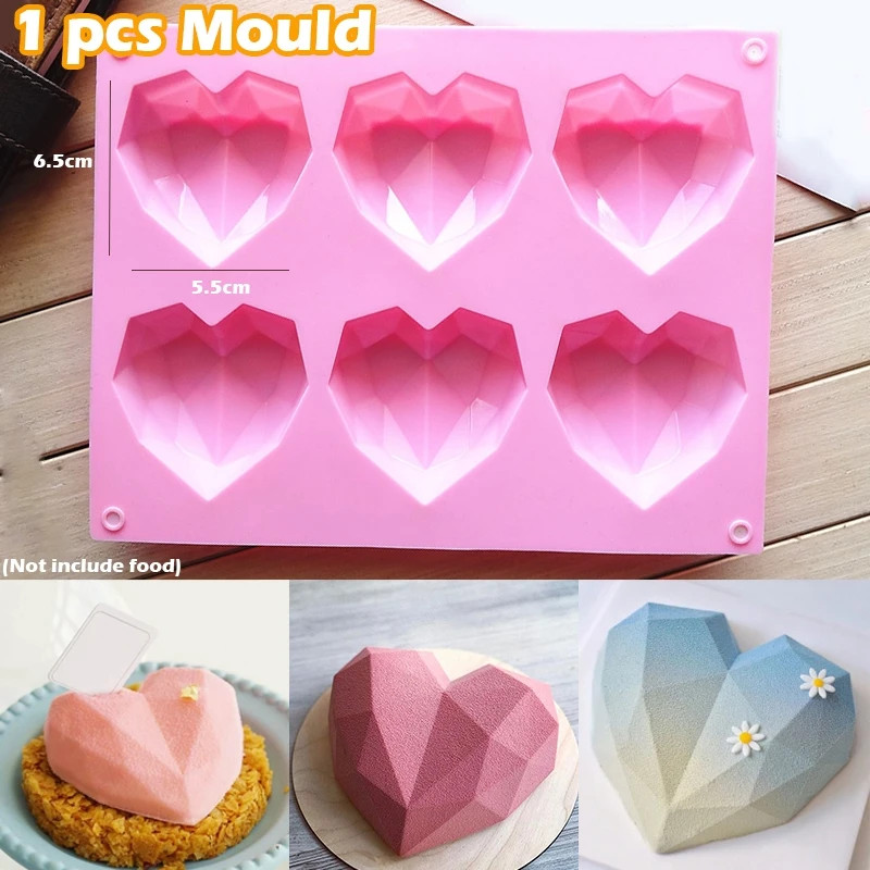 1 Pc 6 Cavity Heart Shaped Silicone Mould Cake Mousse Pastry Bakeware Tools Form