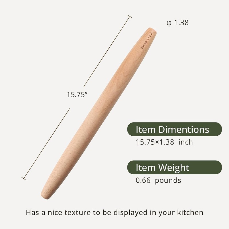 Premium Beech Wood French Rolling Pin - Versatile and Durable Baking Companion gallery
