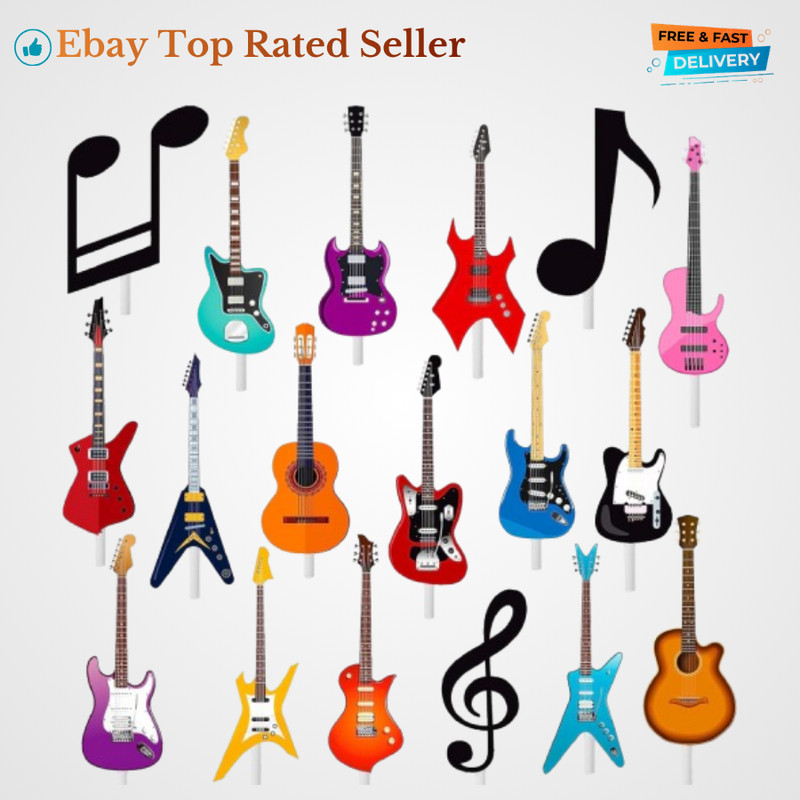 Guitar Party Cupcake Toppers 48Pcs Rock Guitar Birthday Cake Picks Music Notes C