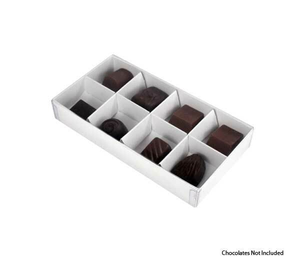 25 WHITE CHOCOLATE BOX 16x8x3 CLEAR SLIDE LID 8 Bay cookie alomond sweet lollies gallery