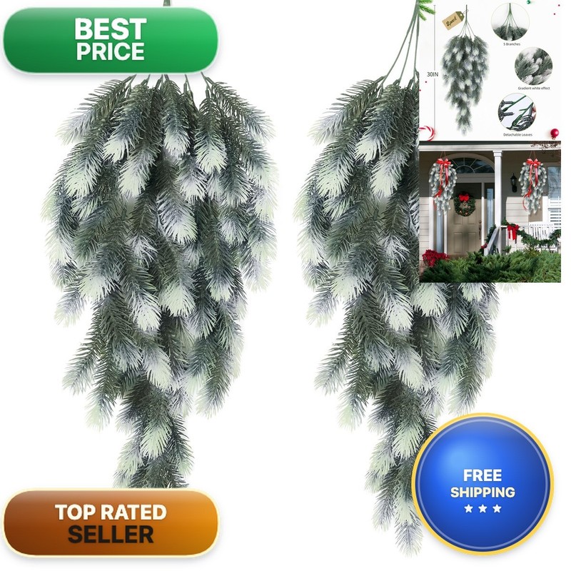 RECUTMS 2 Packs Hanging Artificial Pine Needle Branches Green Plant Pine Needle