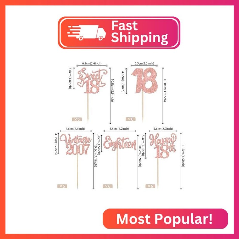 Rsstarxi 30 Pack Vintage 2007 Cupcake Toppers Glitter Eighteen 18 Fabulous Cheer gallery