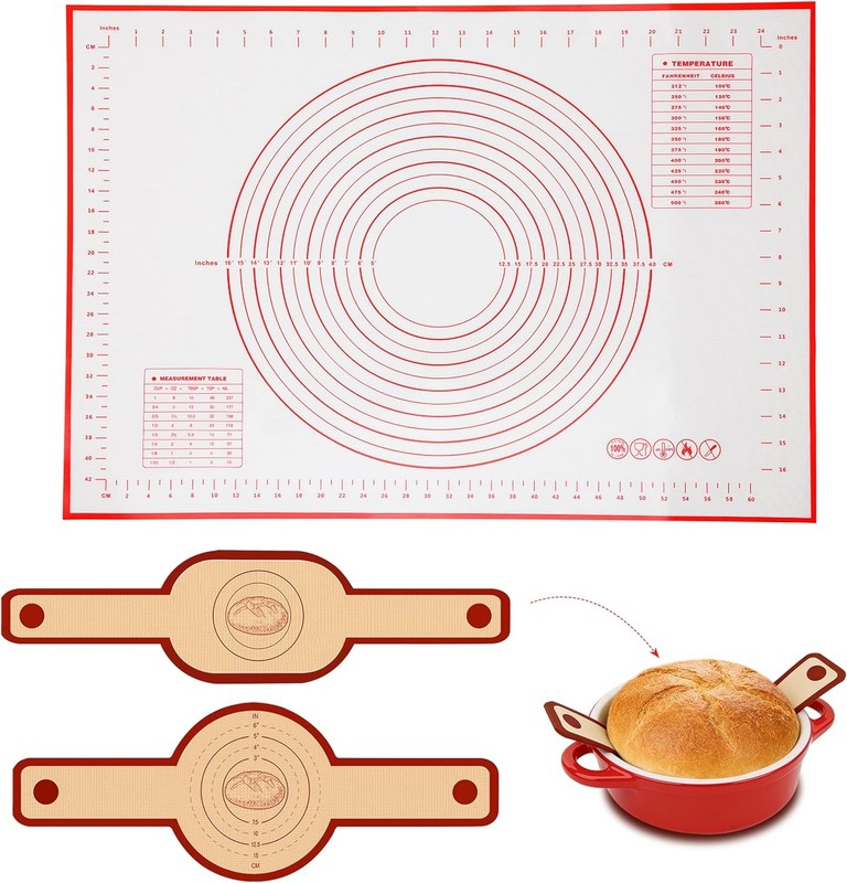 Silicone Baking Mat 3-Piece Set:1Pcs 27×19 inch Non-Slip Pastry Rolling Mat with