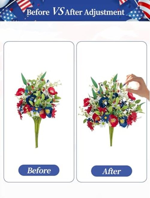 Red White and Blue Flowers: 4 Bundles Fake Flowers 4th of July Patriotic gallery
