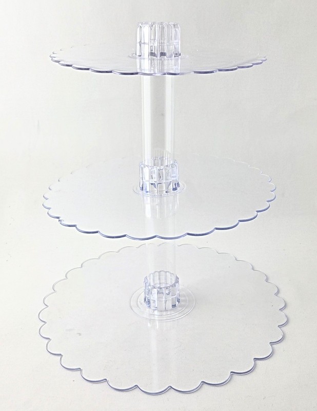 3 Tier Cupcake Stand, Clear Acrylic, 14 in. 12 in. 8 in. Scalloped Plates, gallery