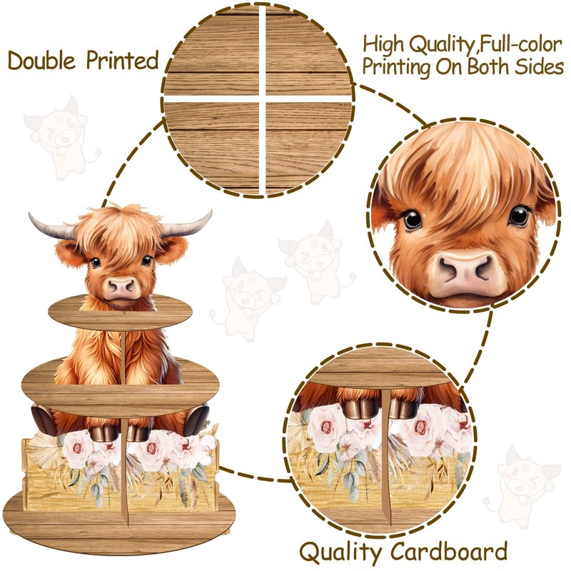 Highland Cow Cupcake Stand - Birthday Party Cardboard Holder, Baby Shower Decor gallery