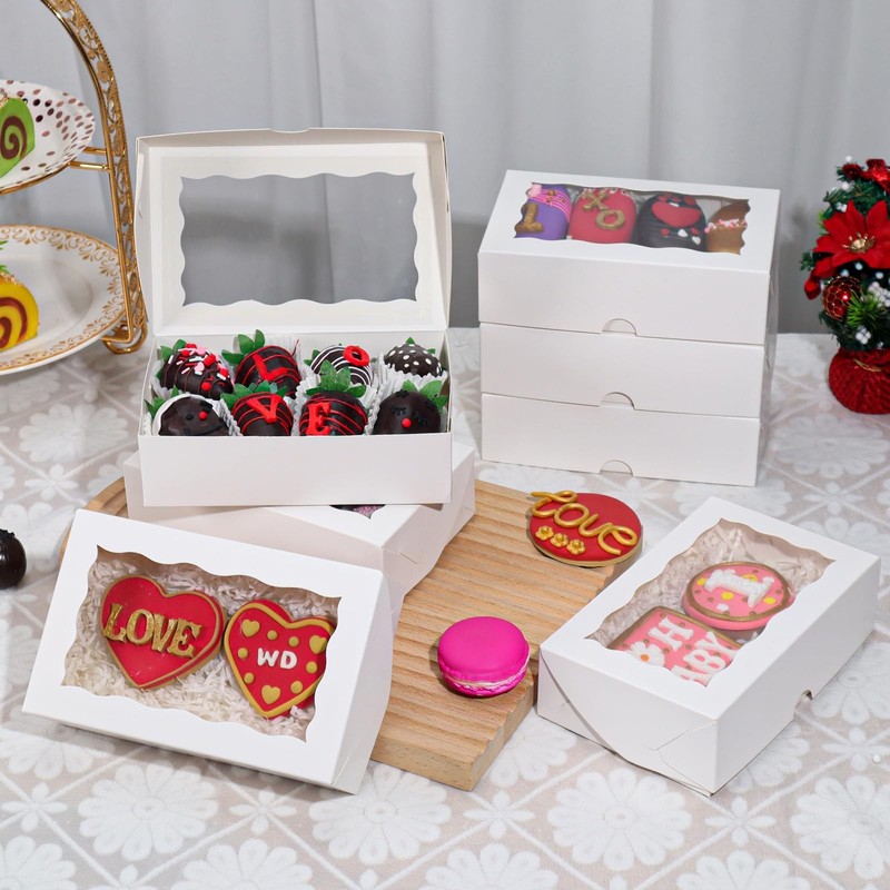 50 PCS White 7x4.3x2 Inch Bakery Boxes For Cookies Strawberries Pastries Treat gallery