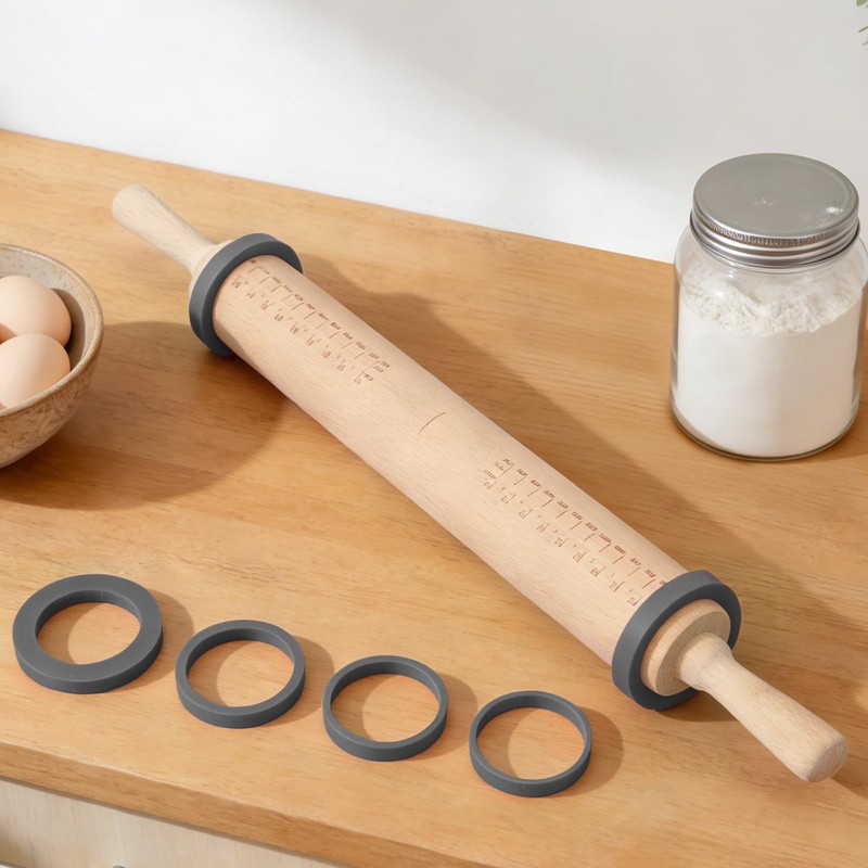 Long Adjustable Wood Rolling Pin: 21.1 Inch Pin 21.1in Long, Gray