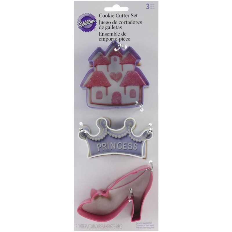 Wilton Painted Metal Cookie Cutters Princess Theme Castle Crown Slipper Shoe X 3