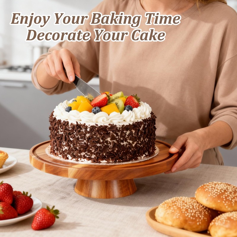 Acacia Wood Cake Stand with Dome Lid, 2-in-1 Dessert Table Display Set & Char... gallery