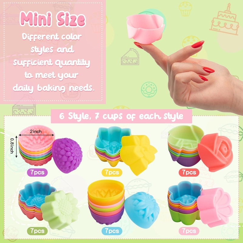 42 moldes de silicona para cupcakes con múltiples formas de flores. gallery