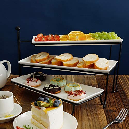3 Tiered Serving Stand, Foldable Rectangular Food Display Stand with White gallery