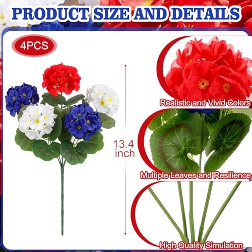 Suncalla 4 Pcs Patriotic Artificial Flowers Red White and Blue 4th of July gallery