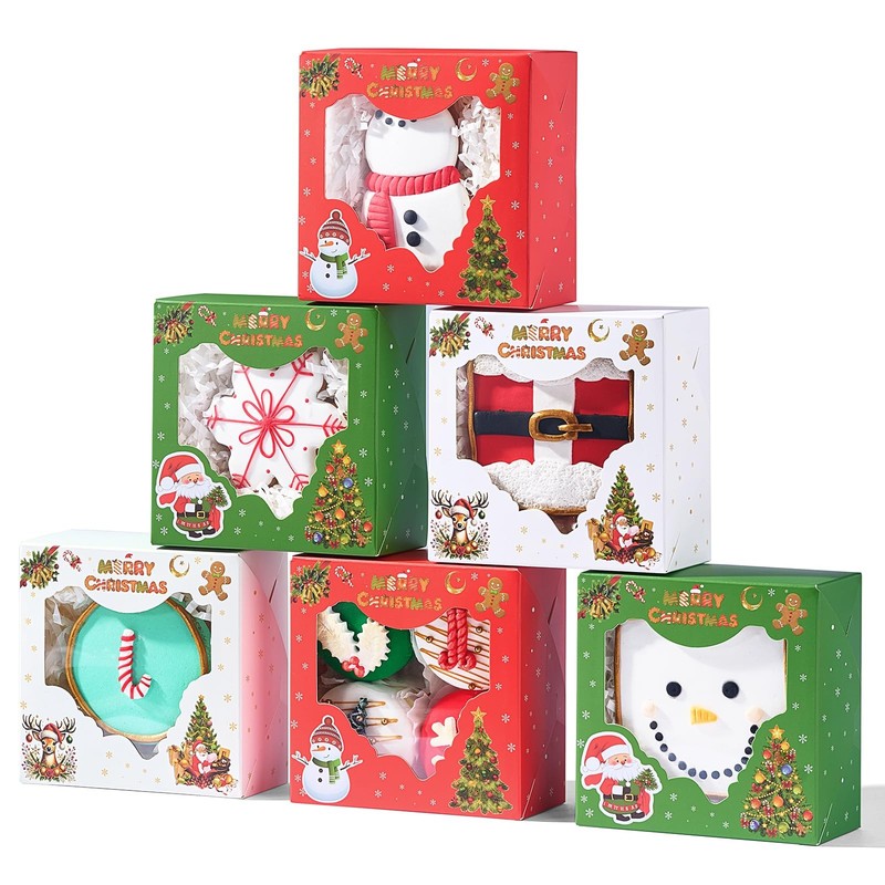 48 PCS Christmas Cookie Boxes Treat Window Dessert Pastries Gift Giving 4x4x2