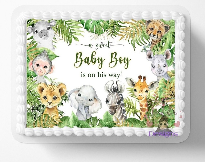 Safari Themed Zoo Jungle Edible Image Cake Topper Baby Shower Sweet Baby Boy