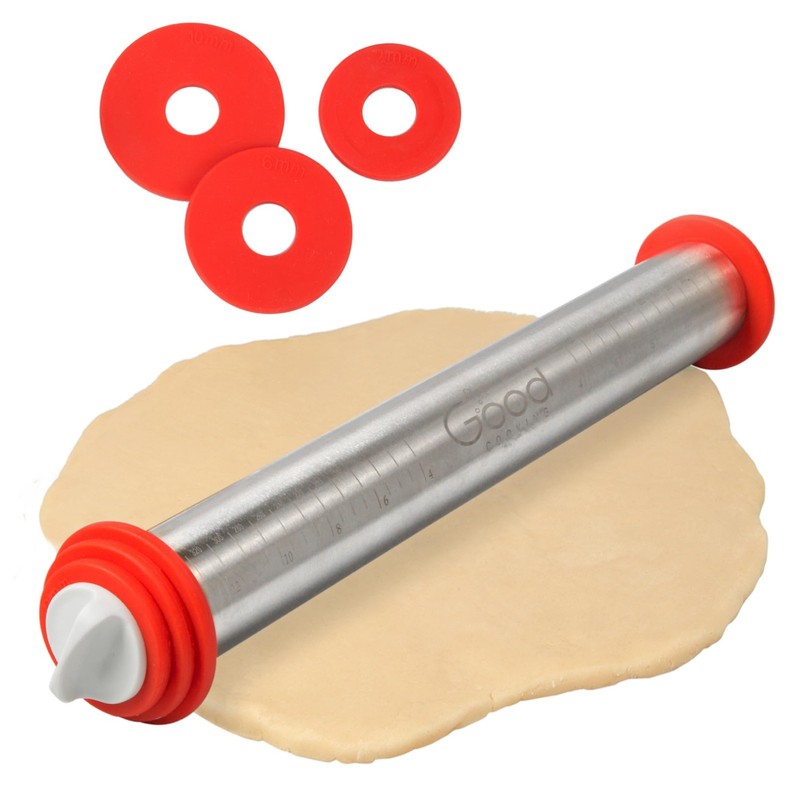 Adjustable XL Stainless Steel Rolling Pin 17 Inch Barrel 3 Spacer Rings
