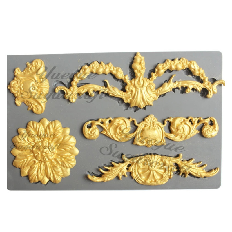Baroque Scroll Lace Silicone Mold Relief Filigree Cake Decor 3D Sugarcraft Mould