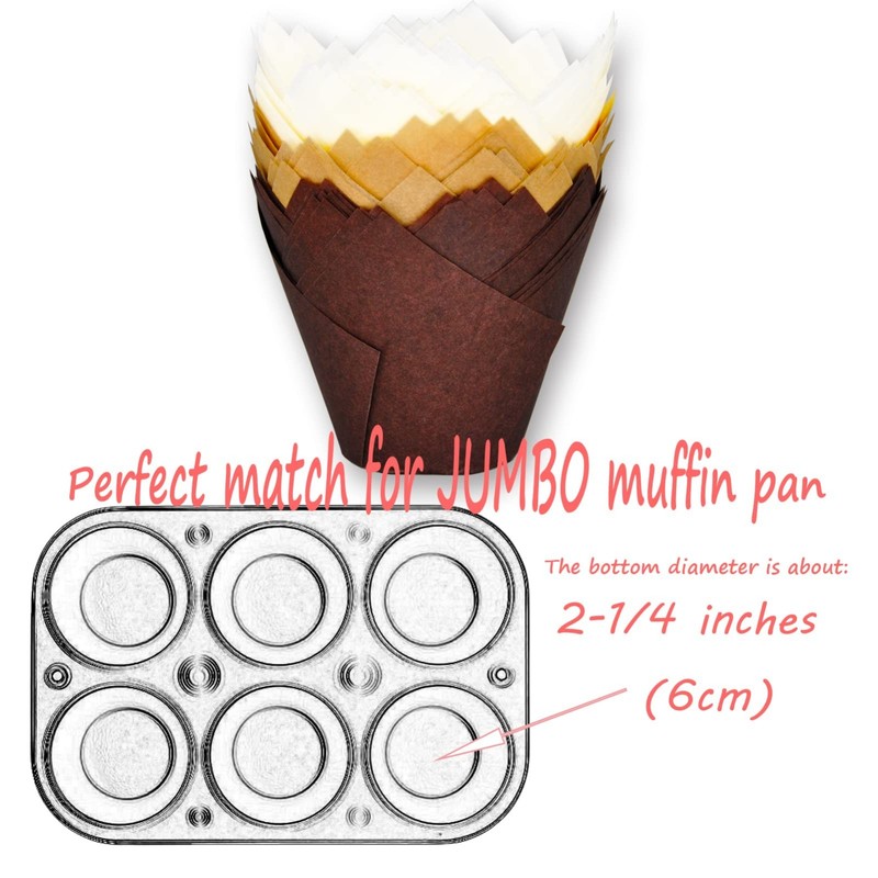 Jumbo Extra Large Greaseproof Tulip Baking Cups - 130 Pcs, 2.25" Base x 3.75" He gallery