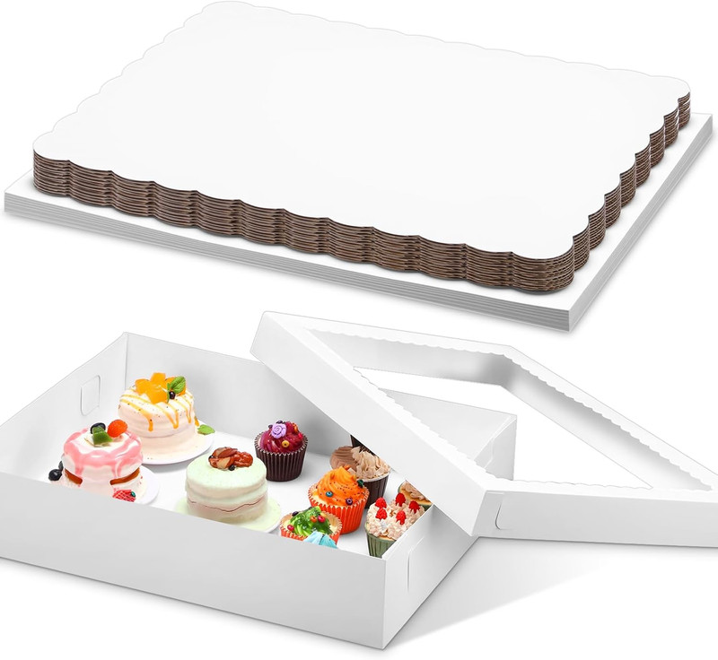 10 Pcs 14X10X4 Inch 1/4 Sheet Cake Boxes 5Pcs Large Rectangle Bakery Boxes with gallery