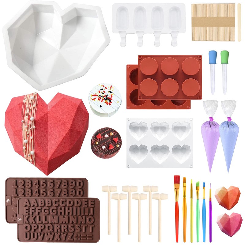 Heart Shaped Chocolate Mold Set Includes Round Cylinder Candy Mold,Cavities H…