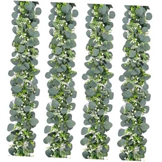 5.9FT Greenery Garland, Green Garland with Flowers, 4Pcs Eucalyptus Garland