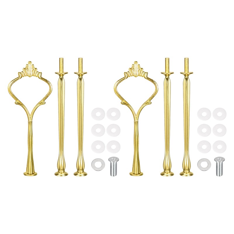 2 Set Cake Tray Stand Handle Plate Hardware Fitting, 3-Tiers Crown Gold