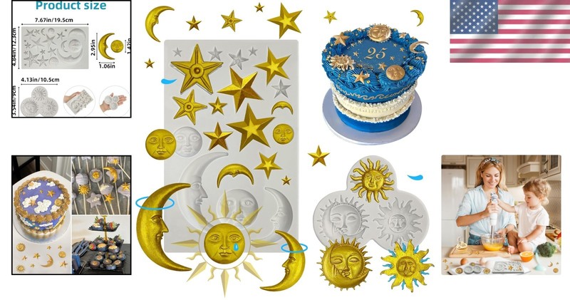 Sun Face Moon Star Silicone Molds Set of 2 for Baking and Crafting Projects gallery